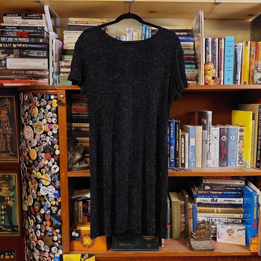 Vintage Byer Studio California Black Silver Sparkly Tshirt Dress Size 12